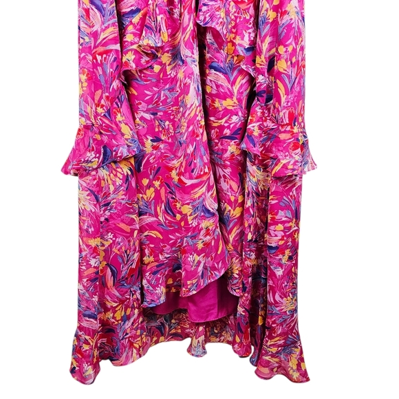 Tahari ASL Pink Printed Cold-Shoulder Asymmetric-Ruffle Dress NWT - Picture 11 of 16